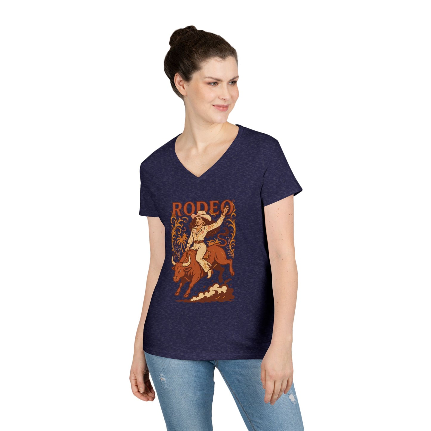 Cow Girl Ladies' V-Neck T-Shirt Rodeo Country Tee Southern Style