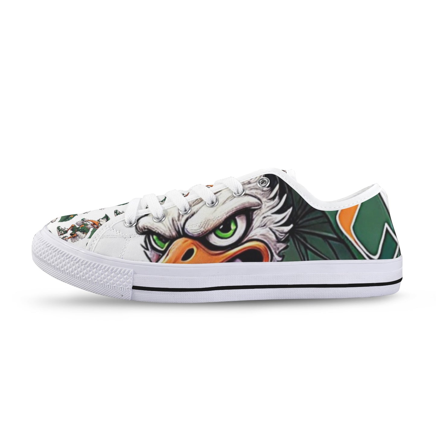 Miami Hurricanes Football Inspired Women’s Sneakers | Orange & Green Low Tops