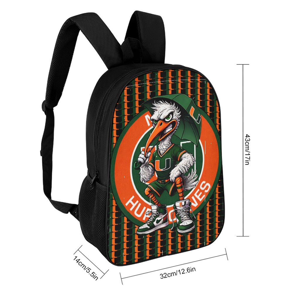 🟧🟩 HURRICANES UM UNIVERSITY OF MIAMI 17 INCH SHOULDER BACKPACK 🟩🟧
