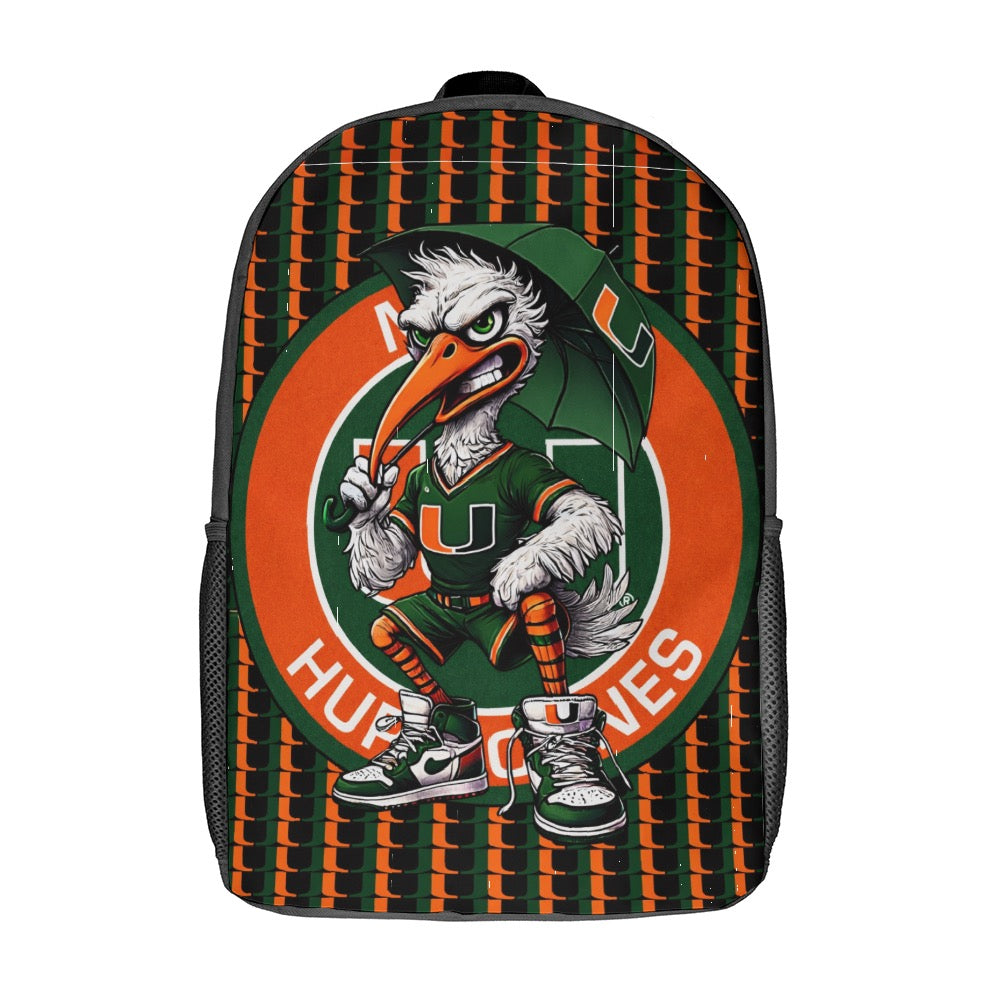 🟧🟩 HURRICANES UM UNIVERSITY OF MIAMI 17 INCH SHOULDER BACKPACK 🟩🟧