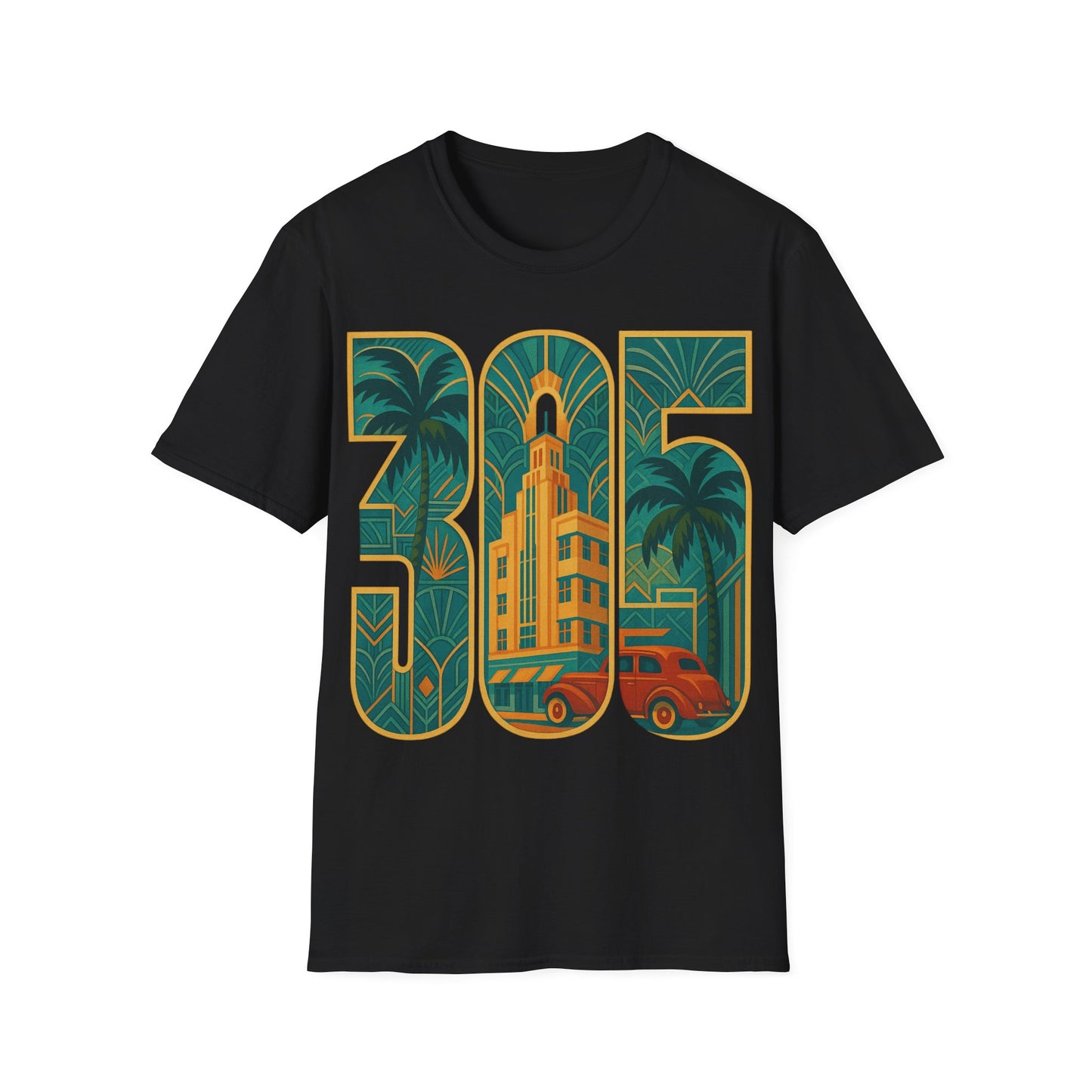 Miami shirt Unisex Softstyle T-Shirt Art Deco 305 Vacation