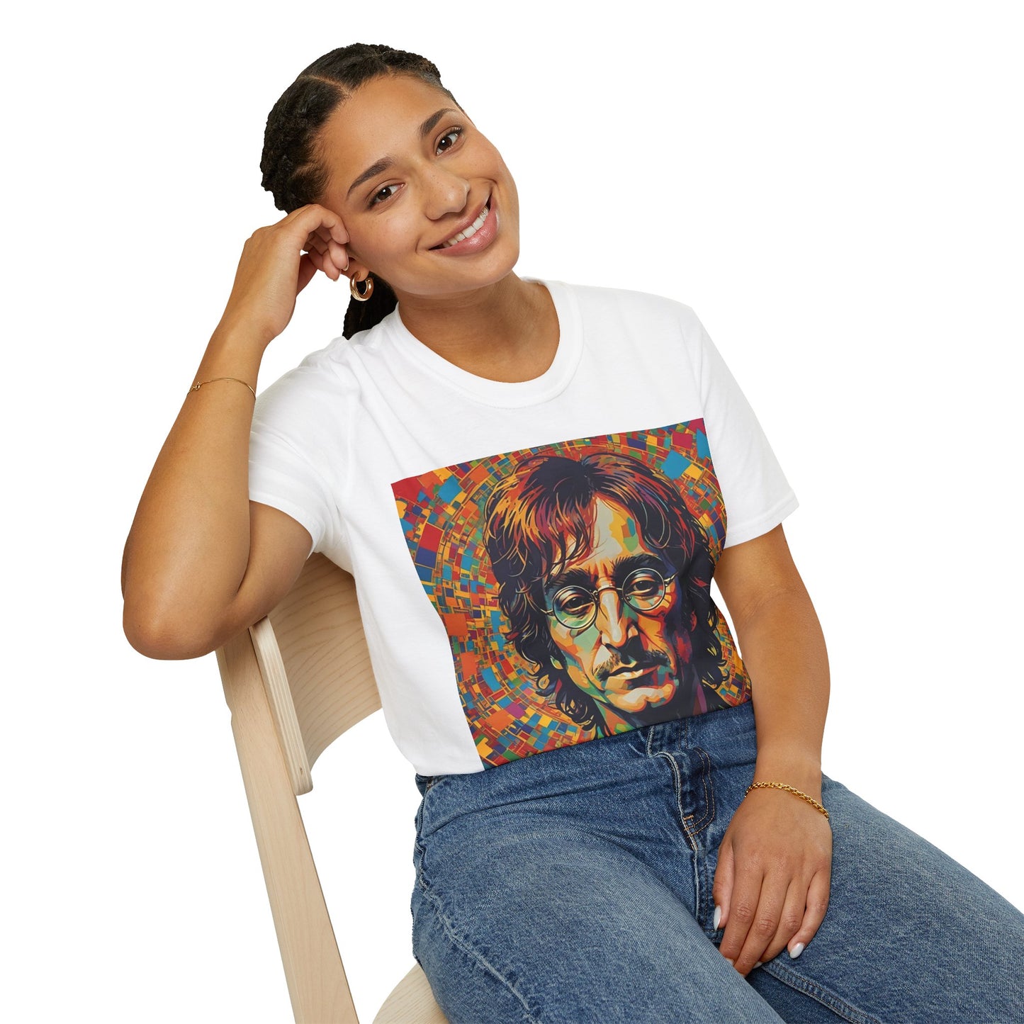 John Lennon Newest Unisex Softstyle T-Shirt Vintage Retro Style Musician 1960’s