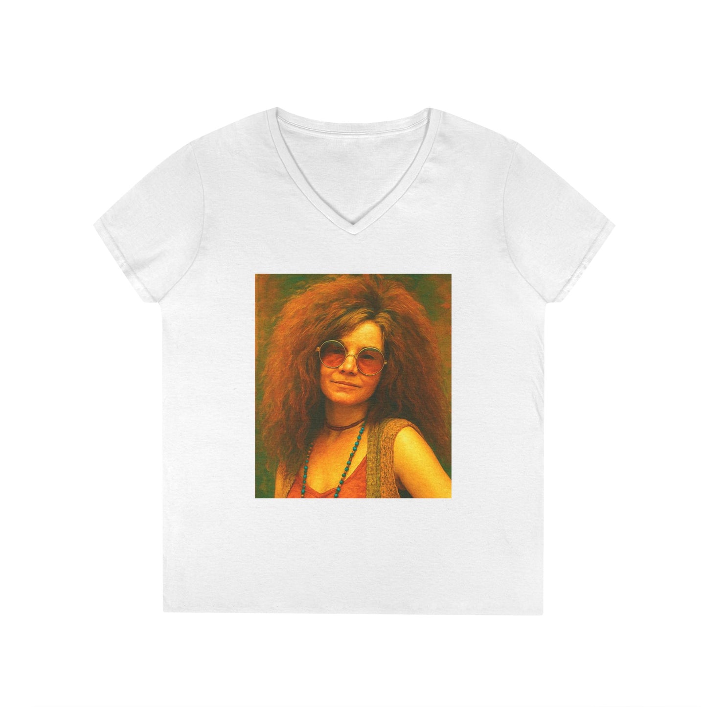 Janice Joplin Ladies' V-Neck T-Shirt Musician Vintage Retro Style 1960’s