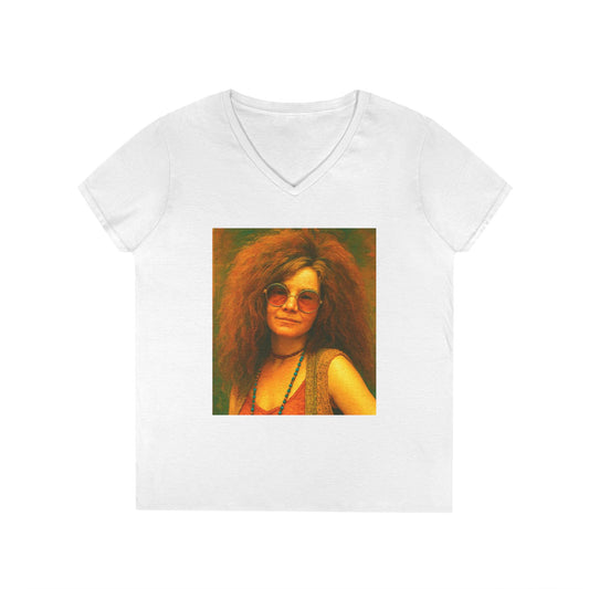 Janice Joplin Ladies' V-Neck T-Shirt Musician Vintage Retro Style 1960’s