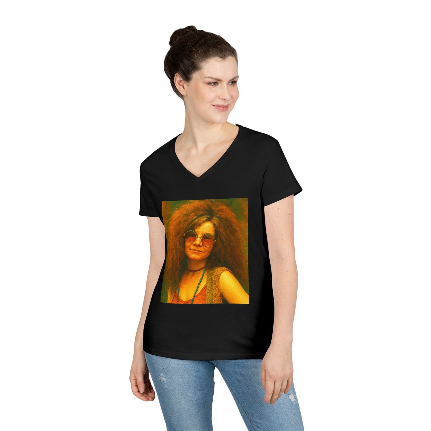Janice Joplin Ladies' V-Neck T-Shirt Musician Vintage Retro Style 1960’s