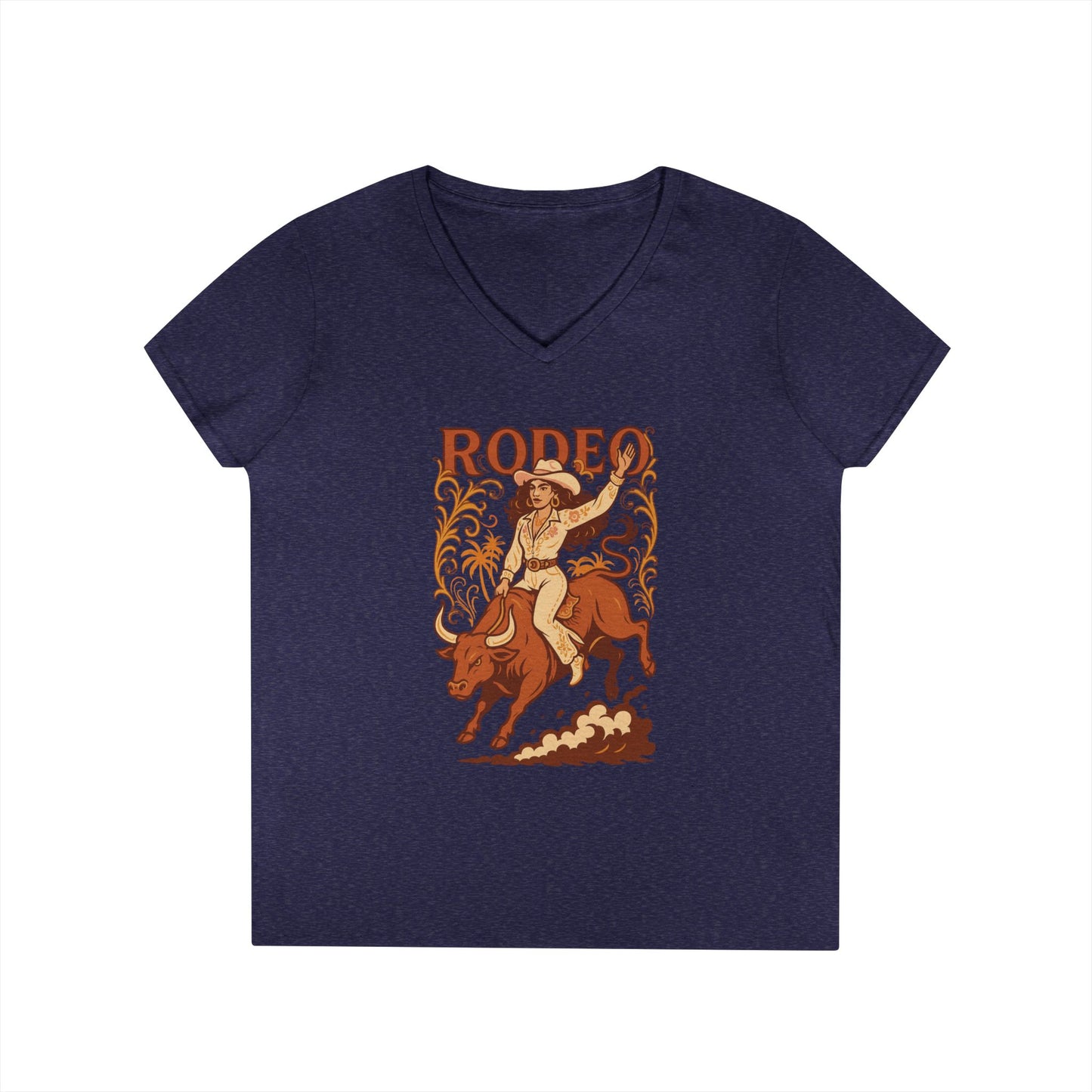 Cow Girl Ladies' V-Neck T-Shirt Rodeo Country Tee Southern Style