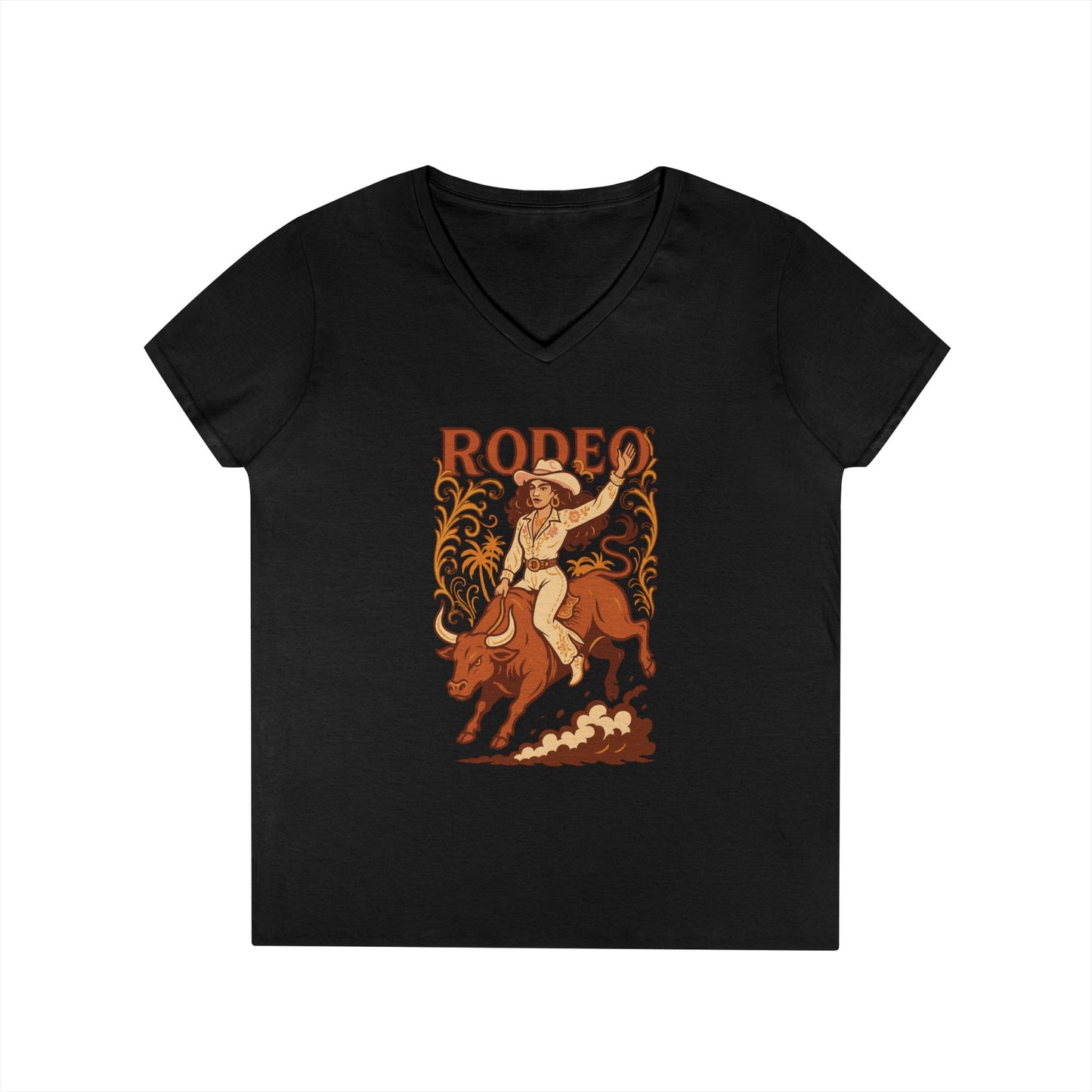 Cow Girl Ladies' V-Neck T-Shirt Rodeo Country Tee Southern Style