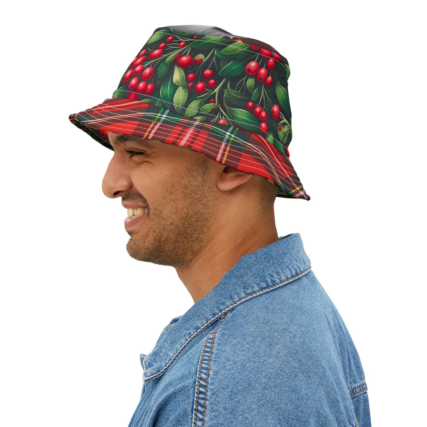 Black Santa Bucket Hat Mistletoe Kisses Christmas Gift for Him or Ger
