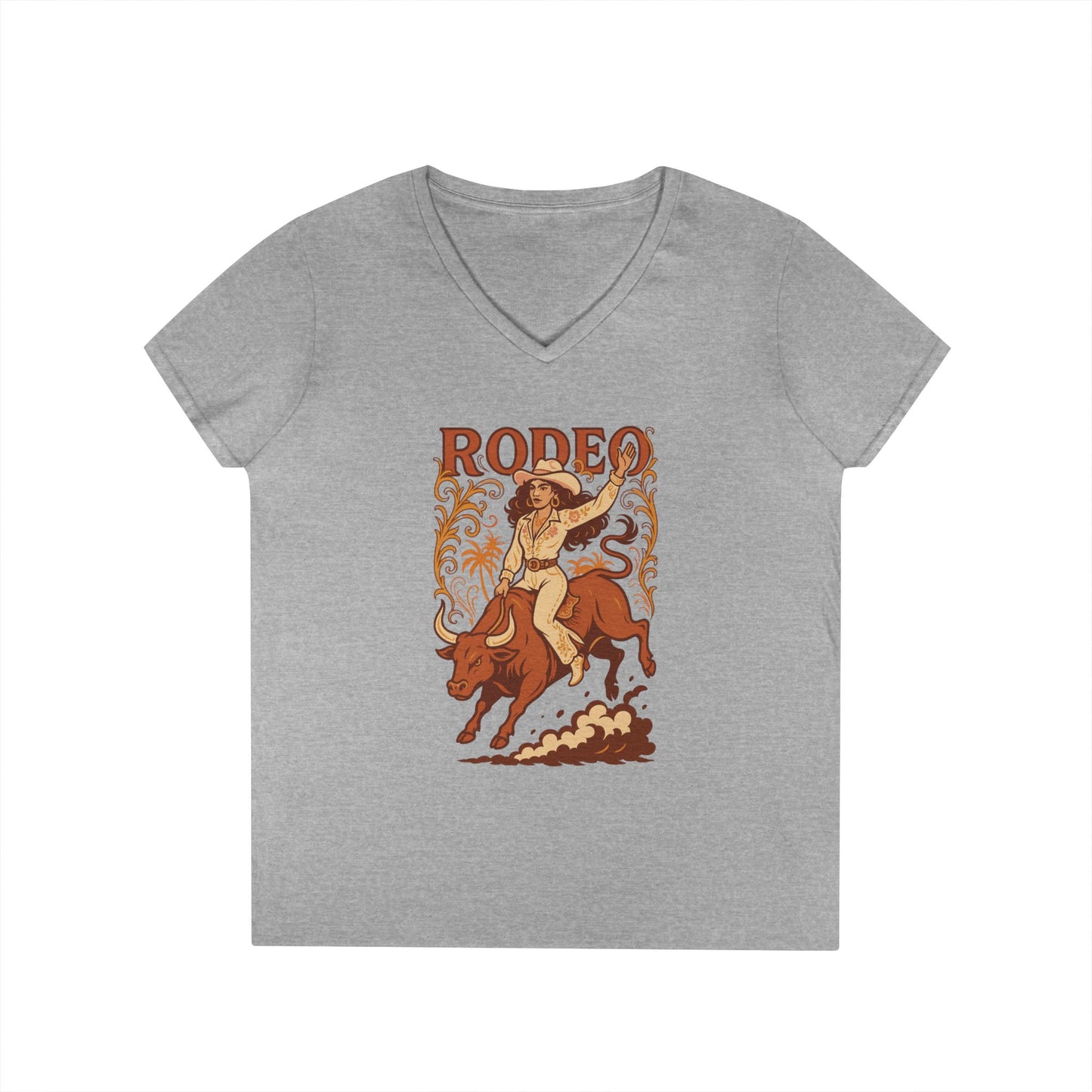 Cow Girl Ladies' V-Neck T-Shirt Rodeo Country Tee Southern Style