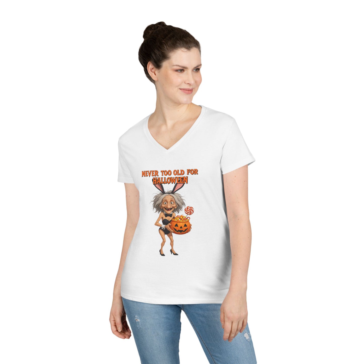 Halloween Ladies' V-Neck T-Shirt Never Too Old for Halloween Funny Gift