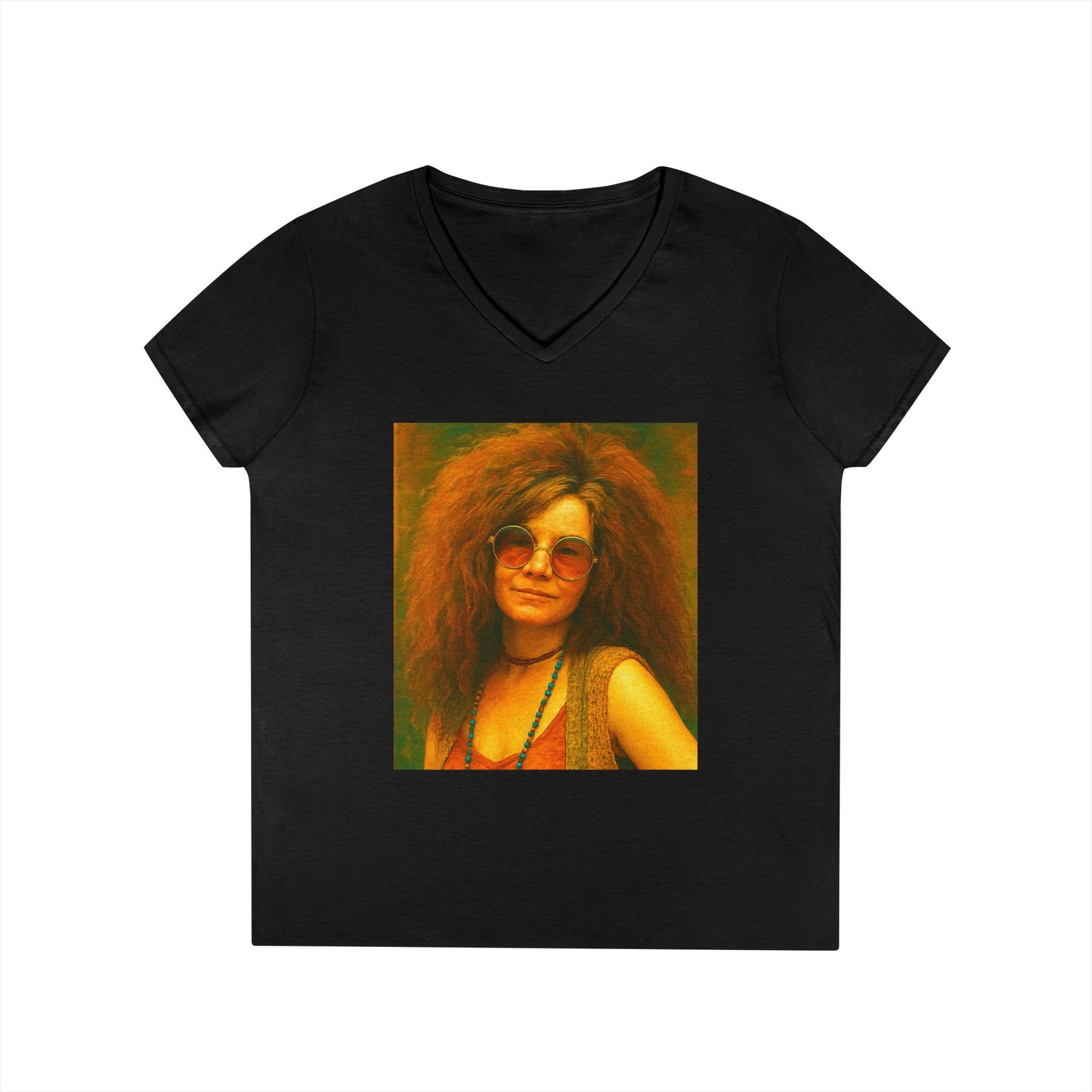 Janice Joplin Ladies' V-Neck T-Shirt Musician Vintage Retro Style 1960’s