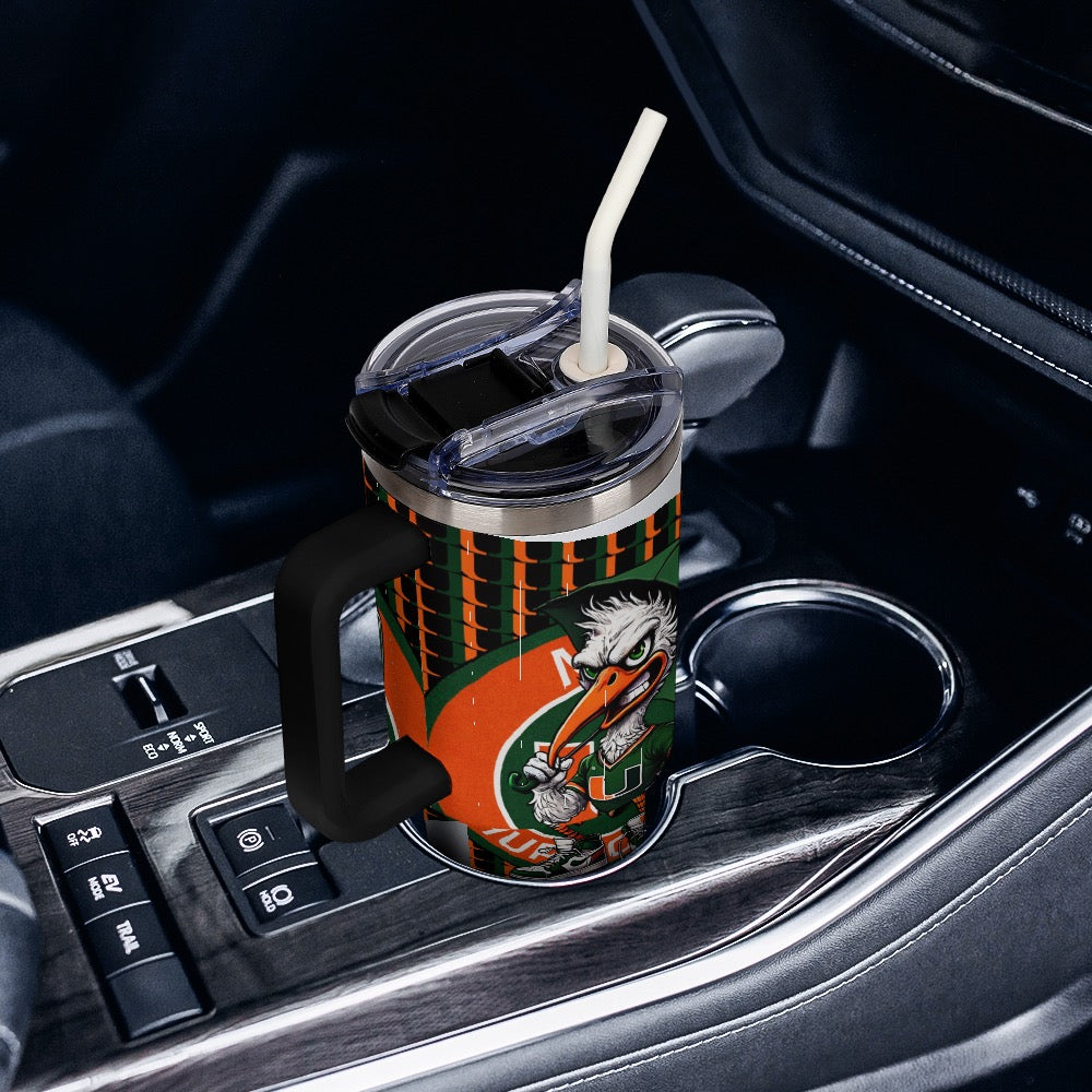 🟧🟩 Hurricanes UM University of Miami Car Cup – 40oz Stainless Steel Travel Mug 🟧🟩