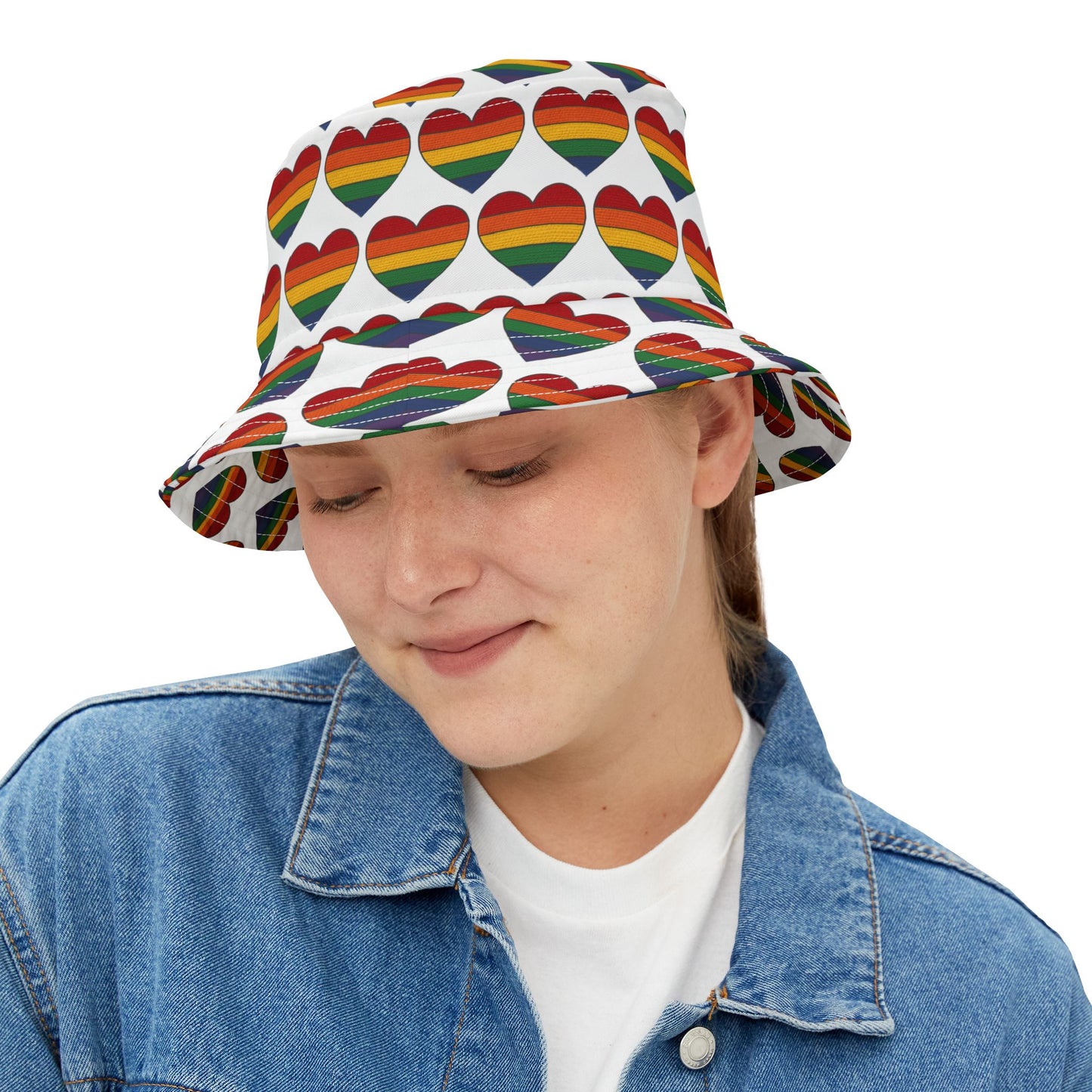 Pride Bucket Hat Hearts Gay Lesbian Trans Gift LGBTQIA+