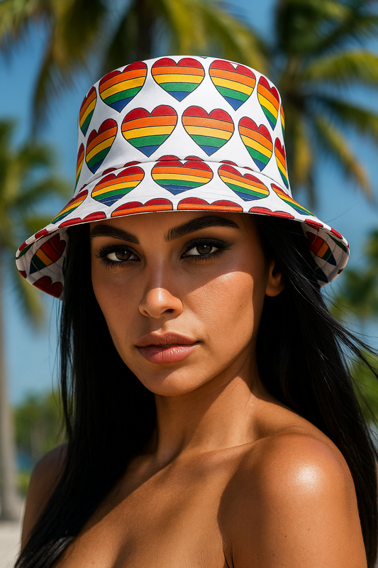 Pride Bucket Hat Hearts Gay Lesbian Trans Gift LGBTQIA+