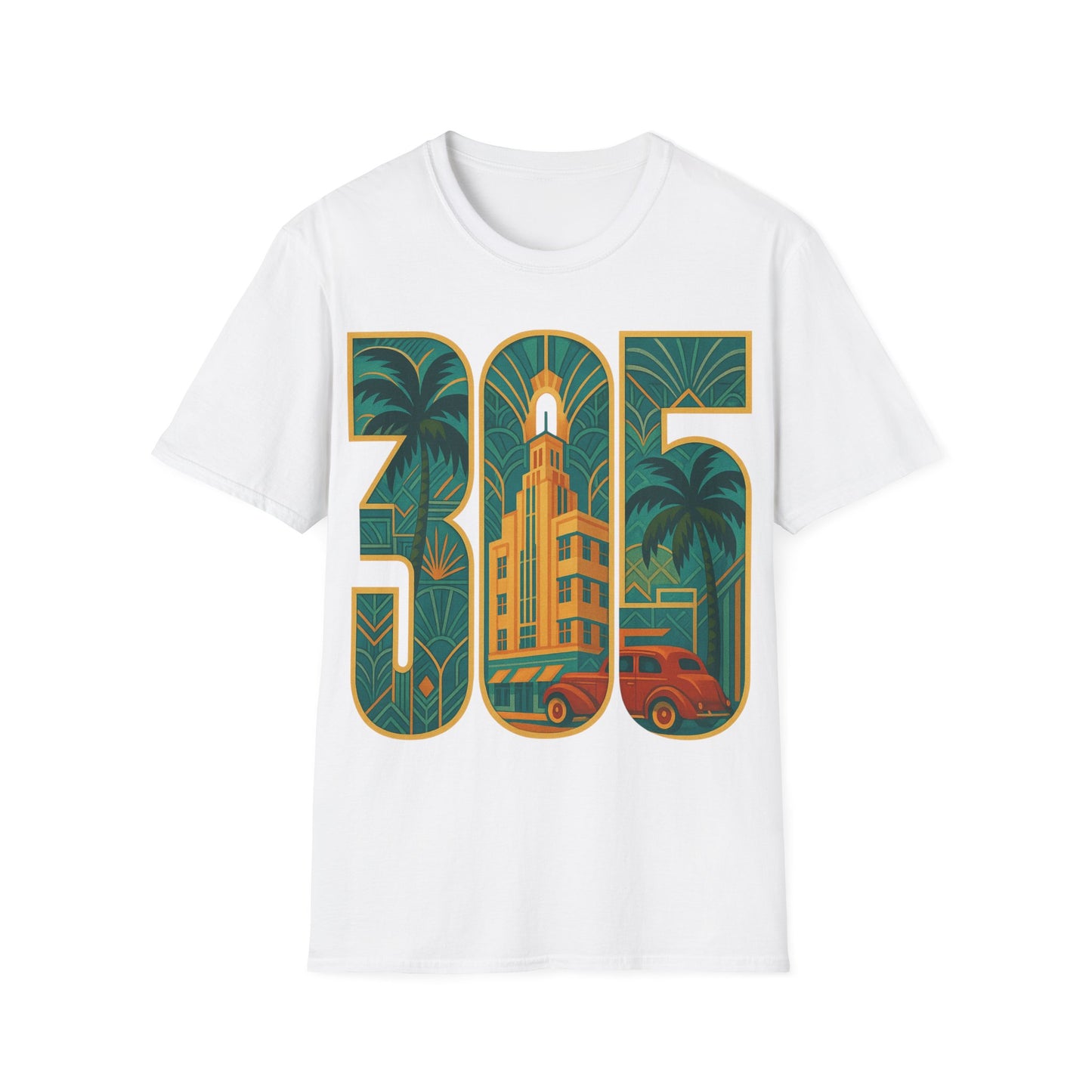 Miami shirt Unisex Softstyle T-Shirt Art Deco 305 Vacation