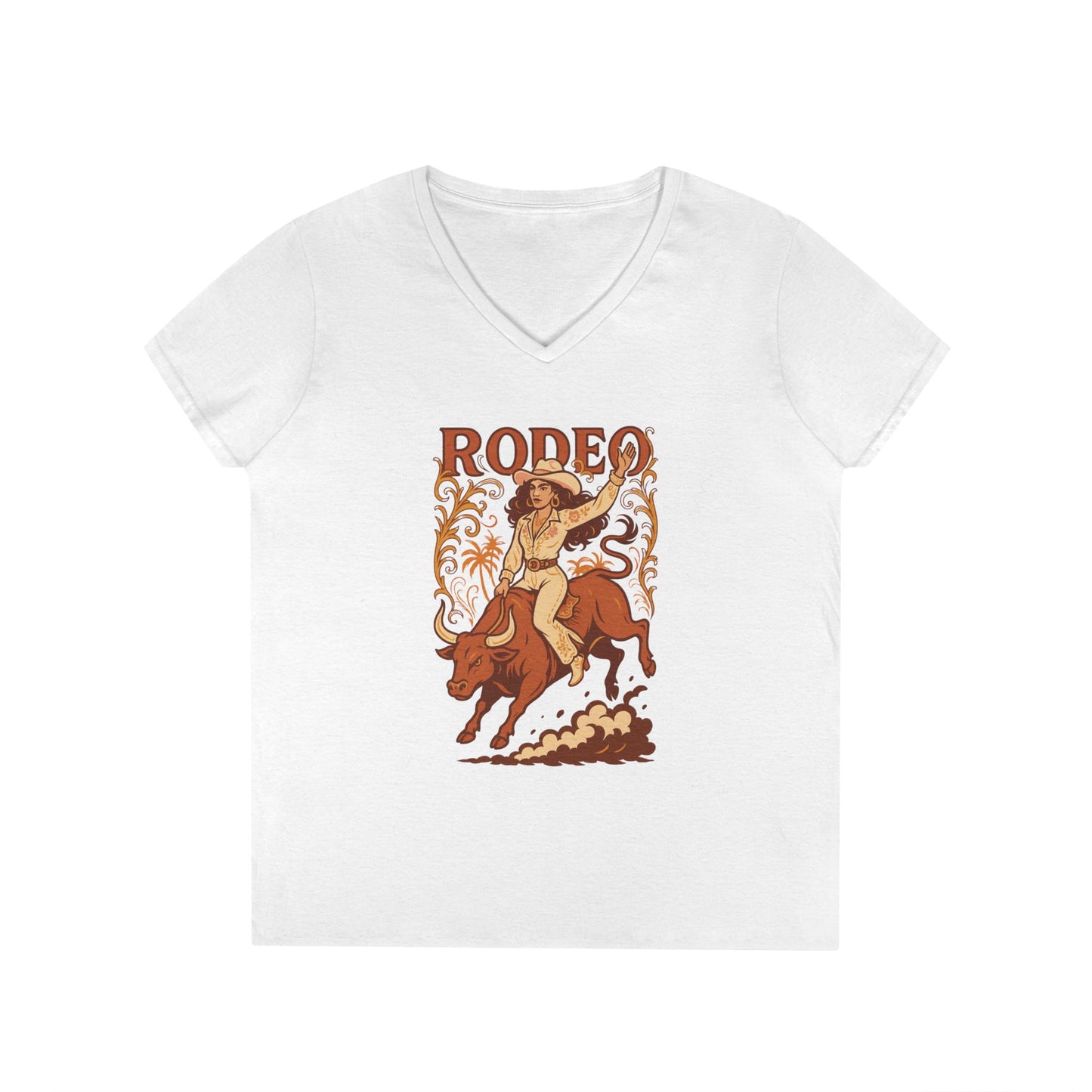 Cow Girl Ladies' V-Neck T-Shirt Rodeo Country Tee Southern Style
