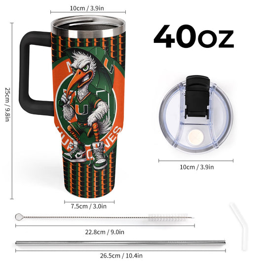 🟧🟩 Hurricanes UM University of Miami Car Cup – 40oz Stainless Steel Travel Mug 🟧🟩
