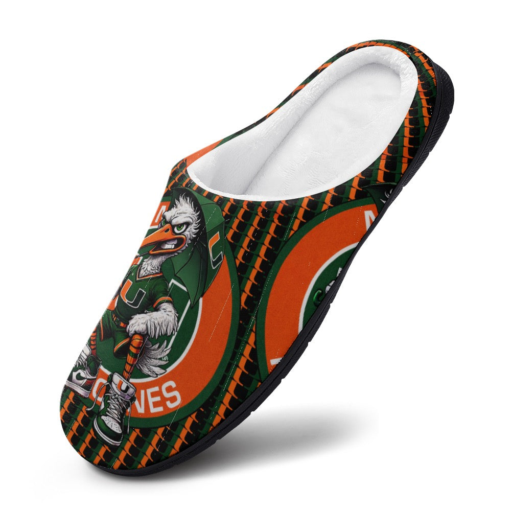 HURRICANES UM UNIVERSITY OF MIAMI ADULT COTTON SLIPPERS – MIAMI FOOTBALL HOUSE SHOES