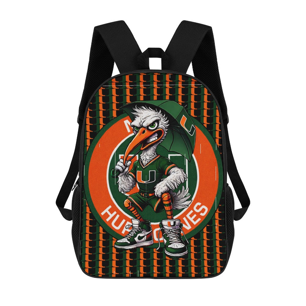 🟧🟩 HURRICANES UM UNIVERSITY OF MIAMI 17 INCH SHOULDER BACKPACK 🟩🟧