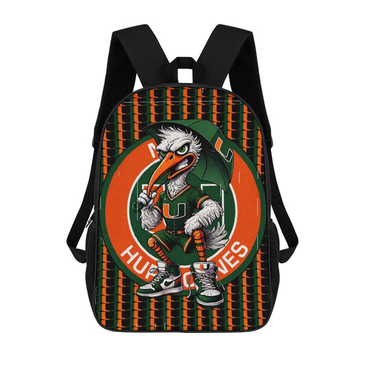 🟧🟩 HURRICANES UM UNIVERSITY OF MIAMI 17 INCH SHOULDER BACKPACK 🟩🟧