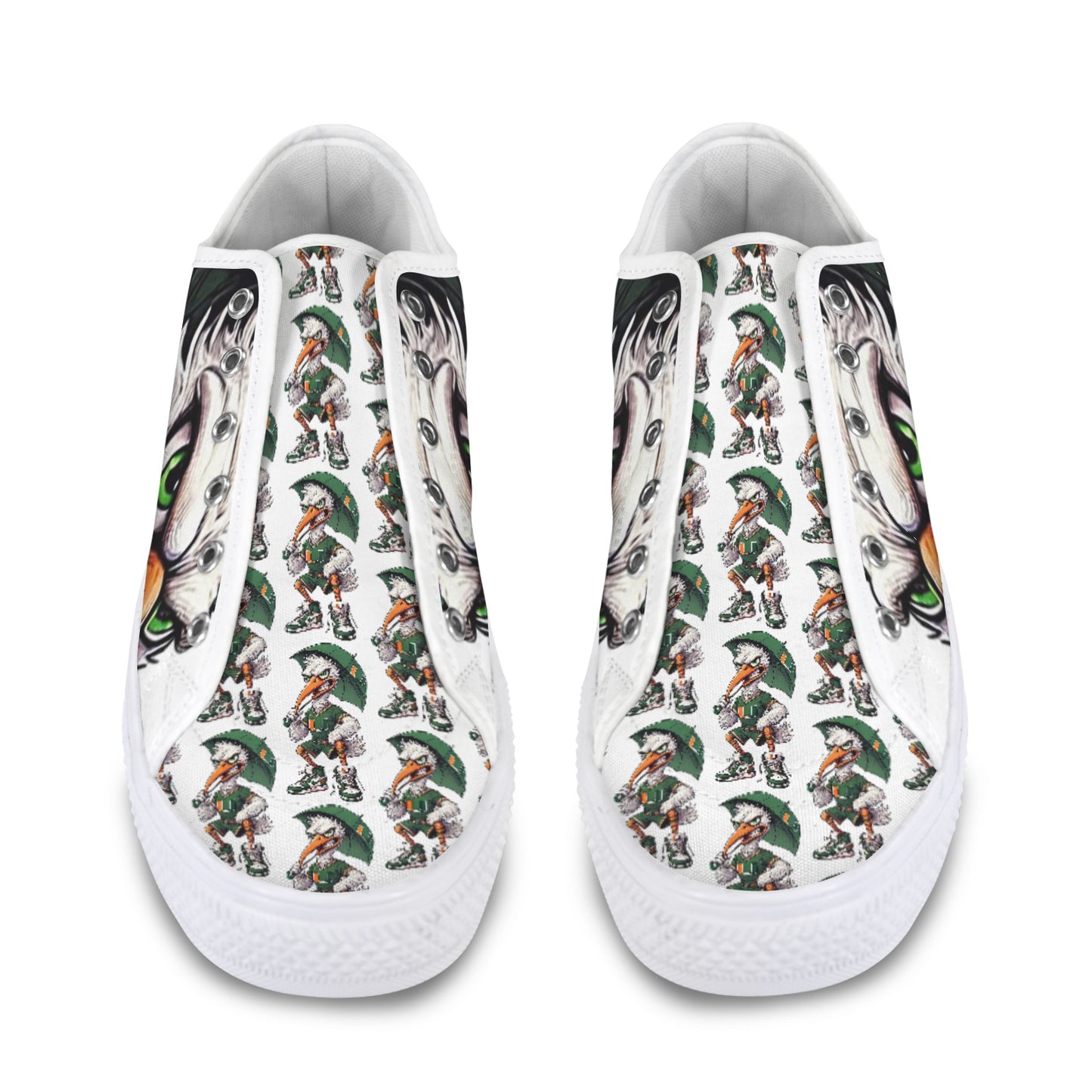 Miami Hurricanes Football Inspired Women’s Sneakers | Orange & Green Low Tops