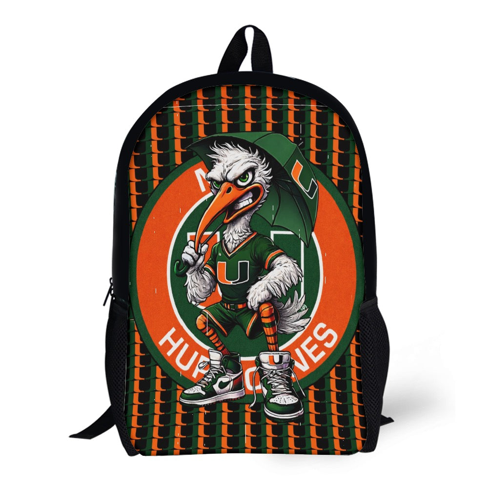 🟧🟩 HURRICANES UM UNIVERSITY OF MIAMI 17 INCH SHOULDER BACKPACK 🟩🟧