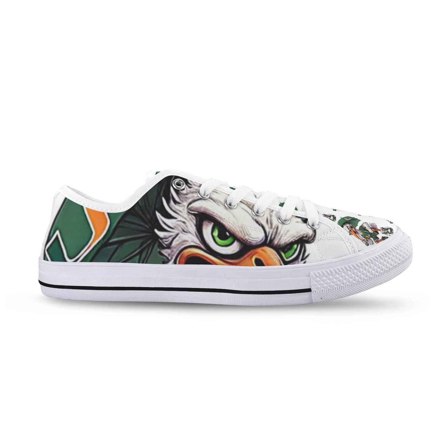 Miami Hurricanes Football Inspired Women’s Sneakers | Orange & Green Low Tops