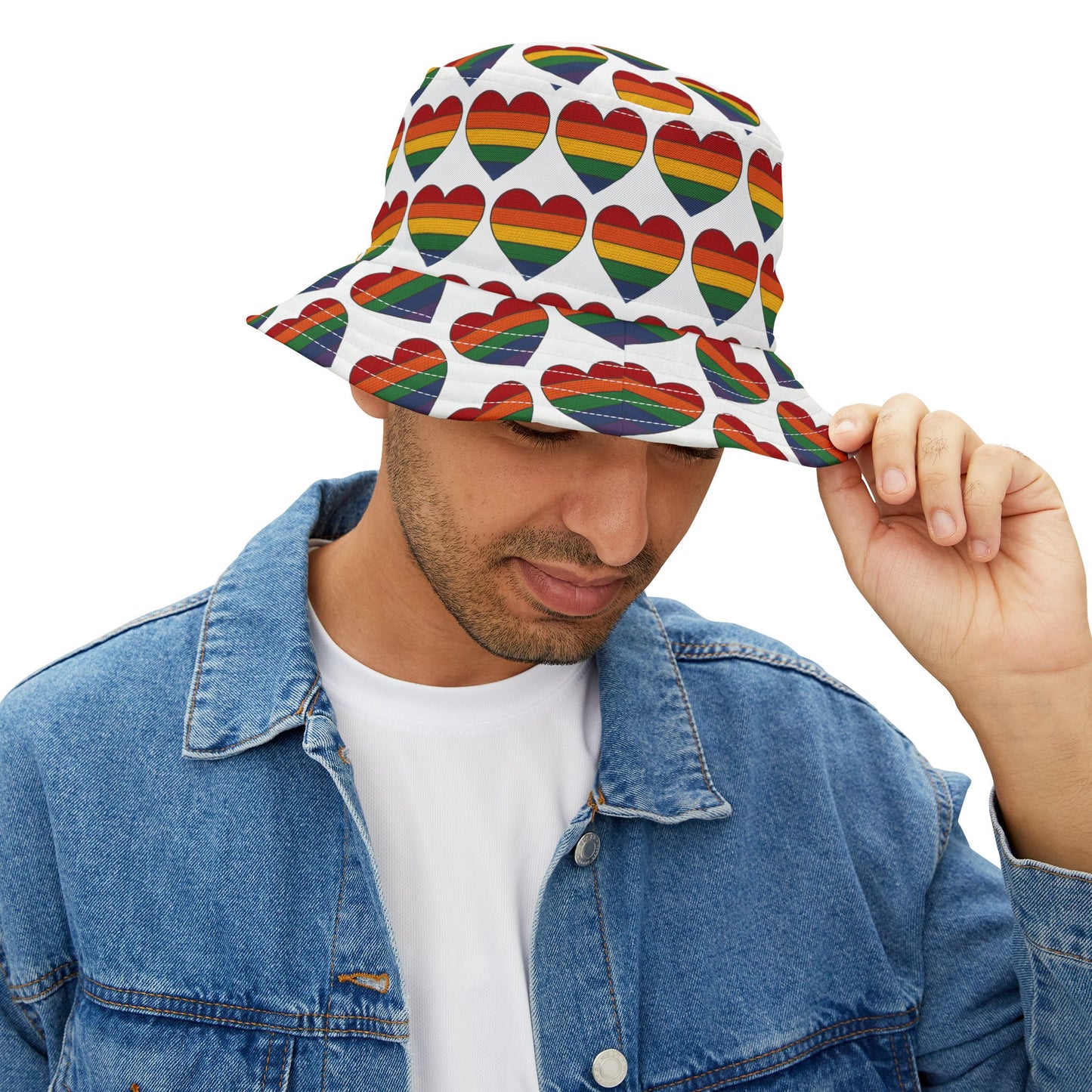 Pride Bucket Hat Hearts Gay Lesbian Trans Gift LGBTQIA+