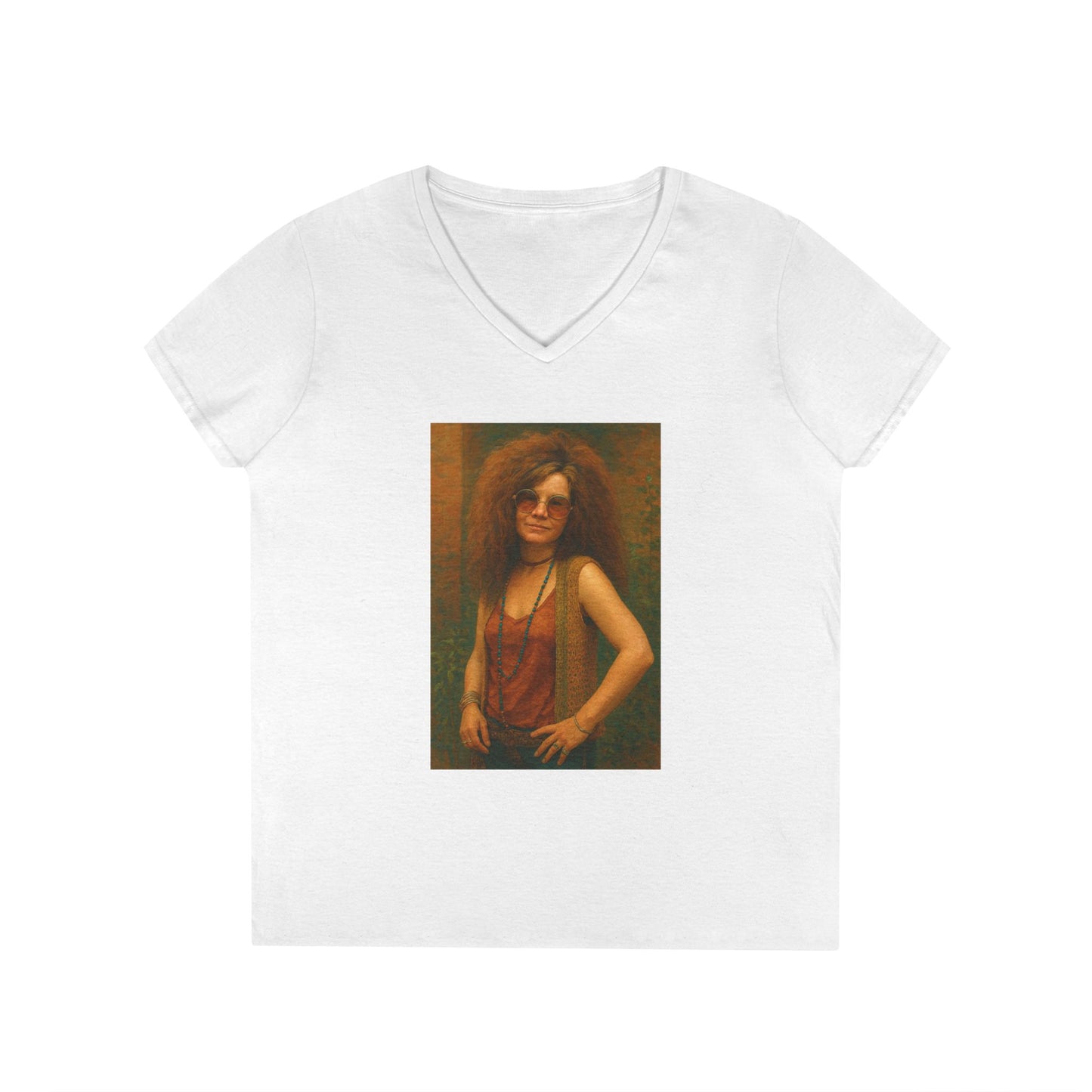 Janice Joplin Ladies' V-Neck T-Shirt Vintage Retro Style 1960’s
