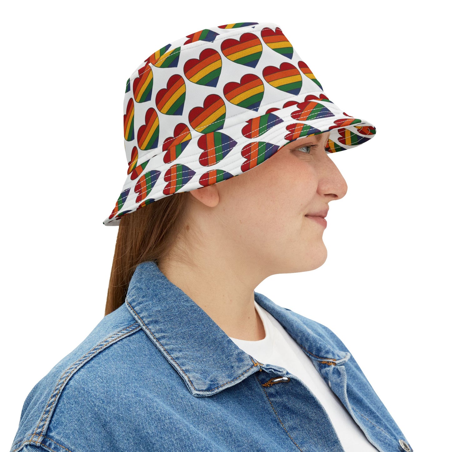 Pride Bucket Hat Hearts Gay Lesbian Trans Gift LGBTQIA+