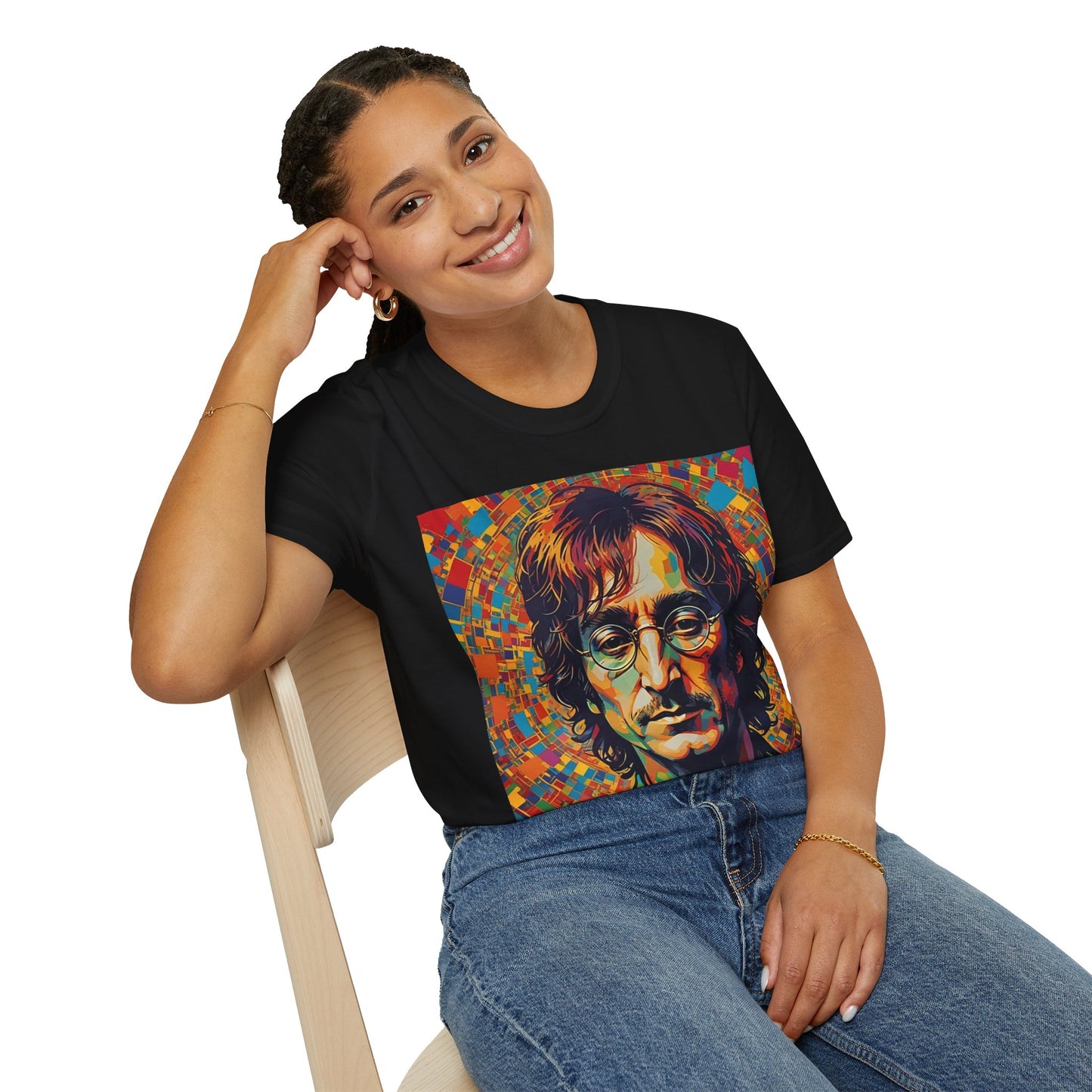 John Lennon Newest Unisex Softstyle T-Shirt Vintage Retro Style Musician 1960’s