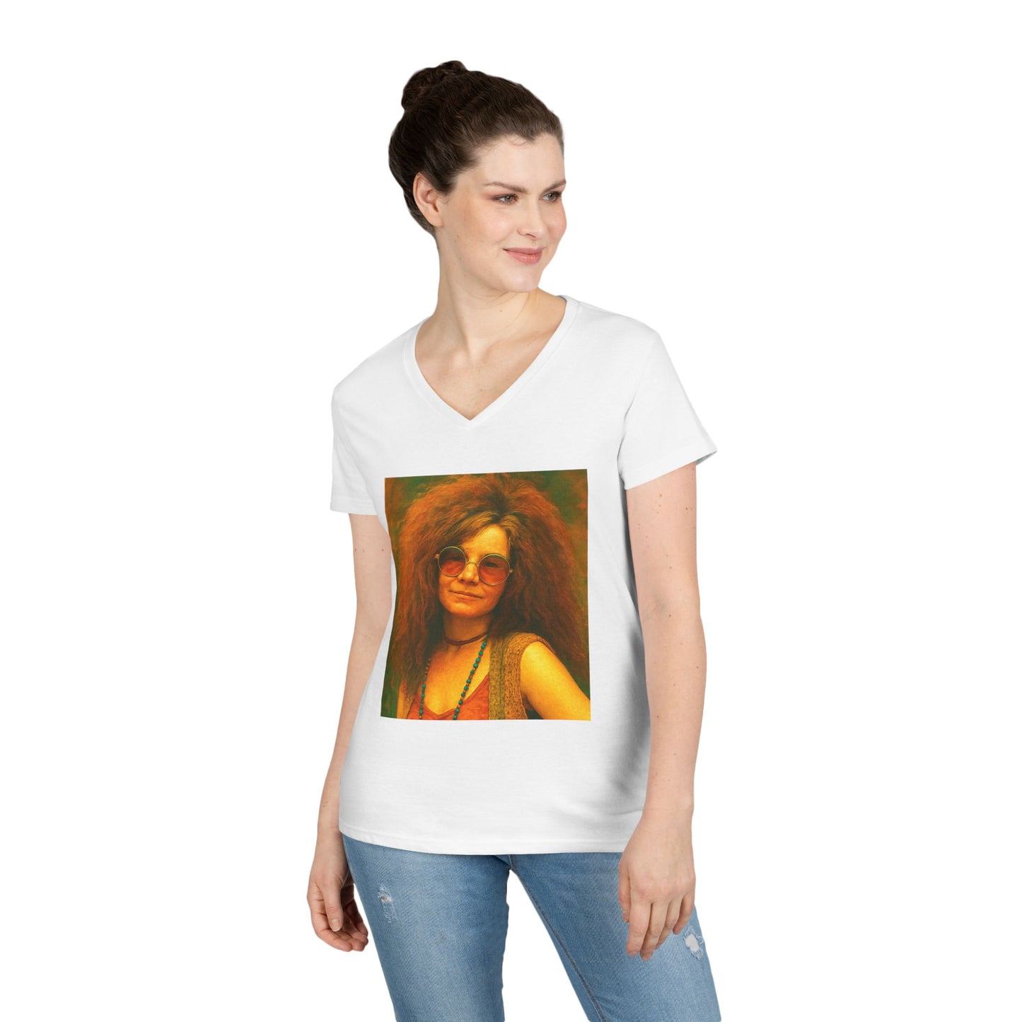 Janice Joplin Ladies' V-Neck T-Shirt Musician Vintage Retro Style 1960’s