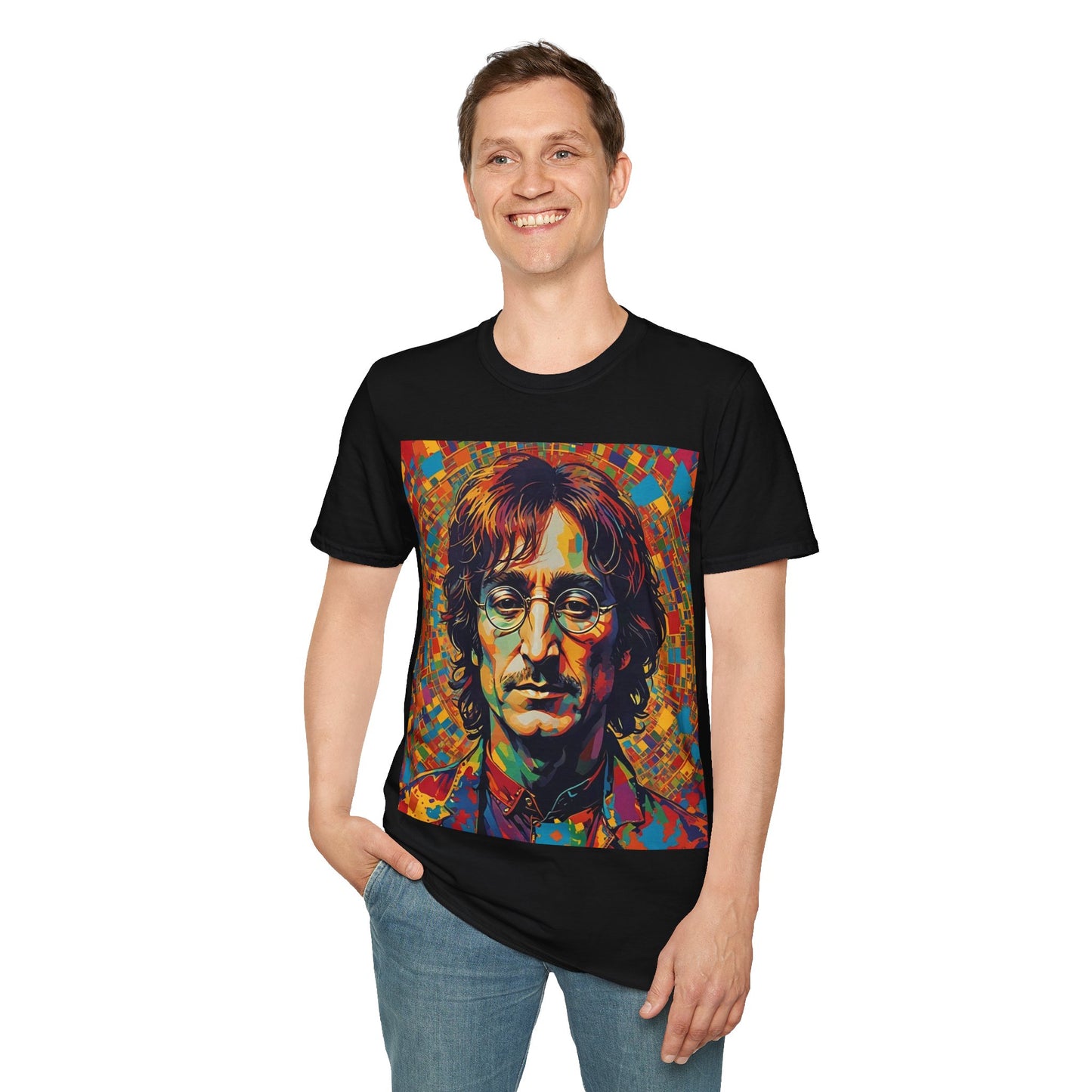 John Lennon Newest Unisex Softstyle T-Shirt Vintage Retro Style Musician 1960’s