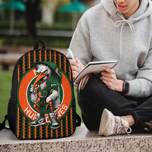 🟧🟩 HURRICANES UM UNIVERSITY OF MIAMI 17 INCH SHOULDER BACKPACK 🟩🟧