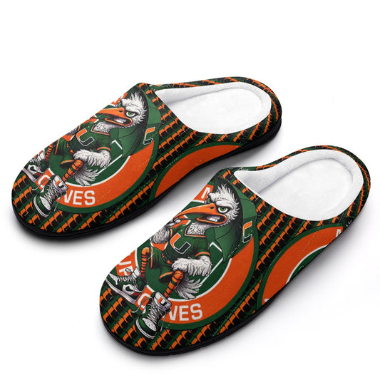 HURRICANES UM UNIVERSITY OF MIAMI ADULT COTTON SLIPPERS – MIAMI FOOTBALL HOUSE SHOES