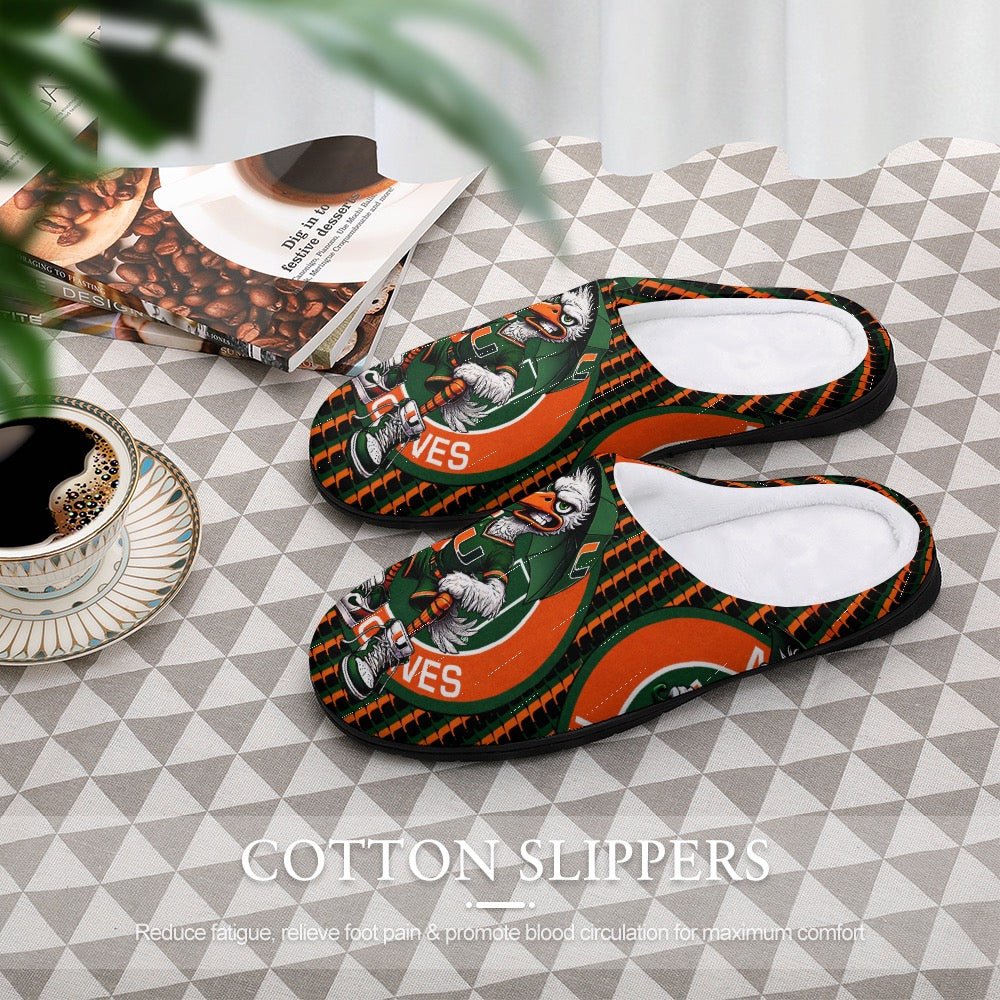 HURRICANES UM UNIVERSITY OF MIAMI ADULT COTTON SLIPPERS – MIAMI FOOTBALL HOUSE SHOES