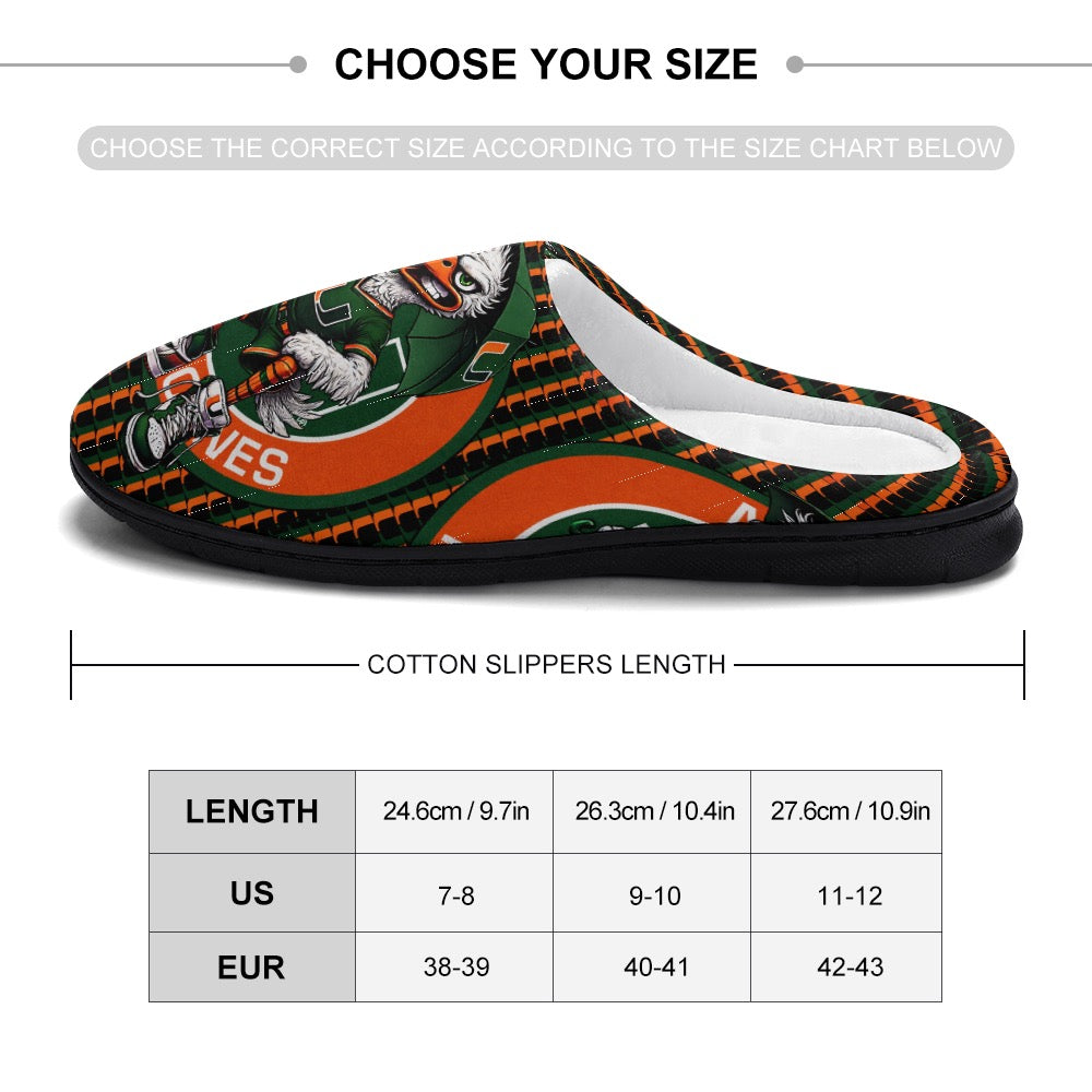 HURRICANES UM UNIVERSITY OF MIAMI ADULT COTTON SLIPPERS – MIAMI FOOTBALL HOUSE SHOES