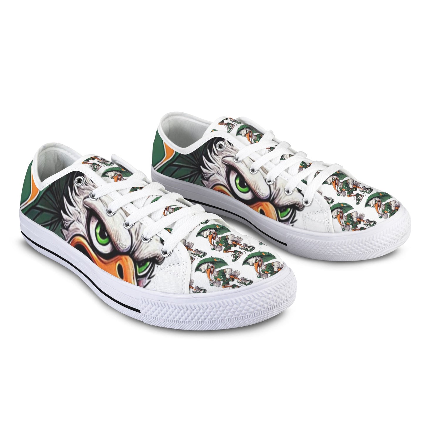 Miami Hurricanes Football Inspired Women’s Sneakers | Orange & Green Low Tops