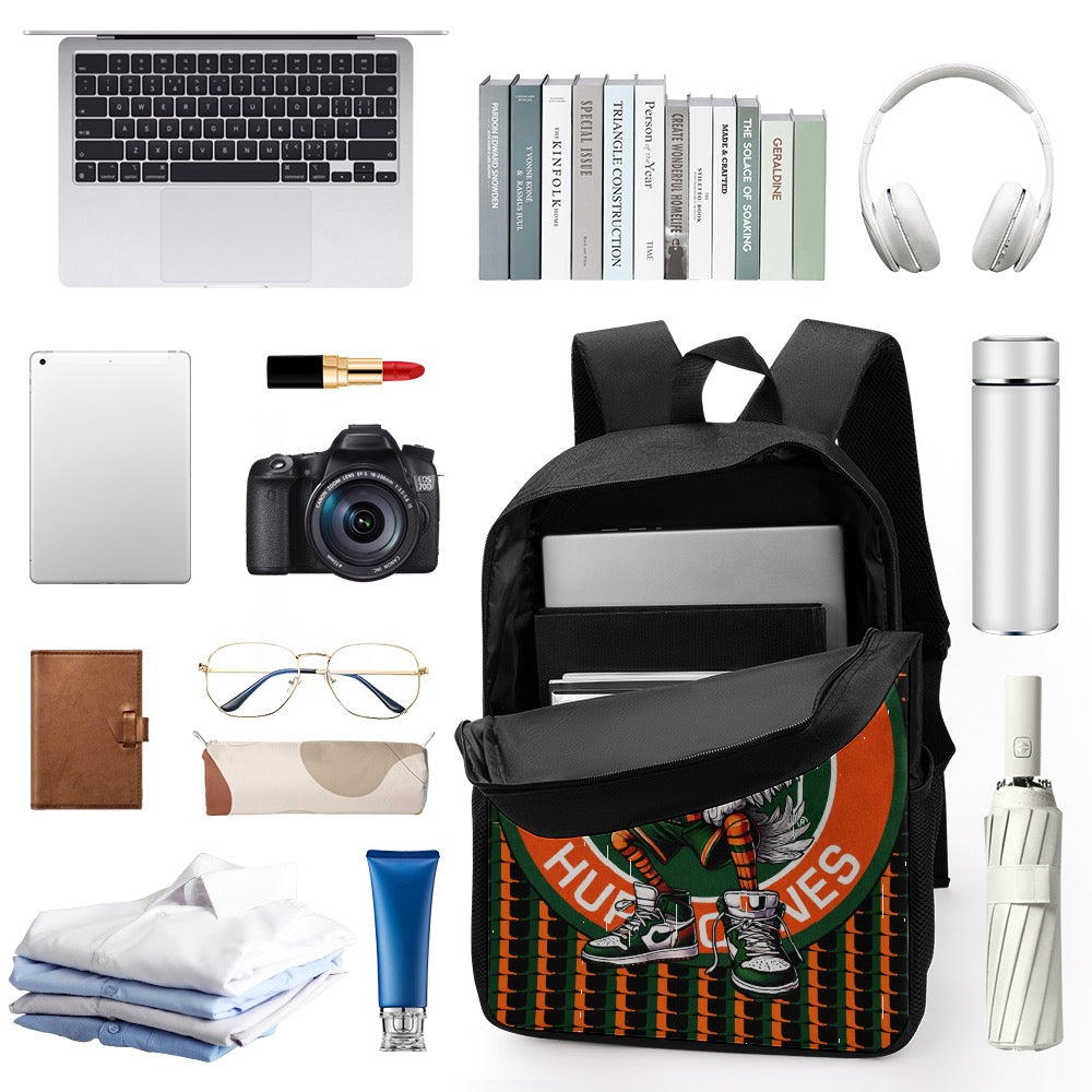 🟧🟩 HURRICANES UM UNIVERSITY OF MIAMI 17 INCH SHOULDER BACKPACK 🟩🟧