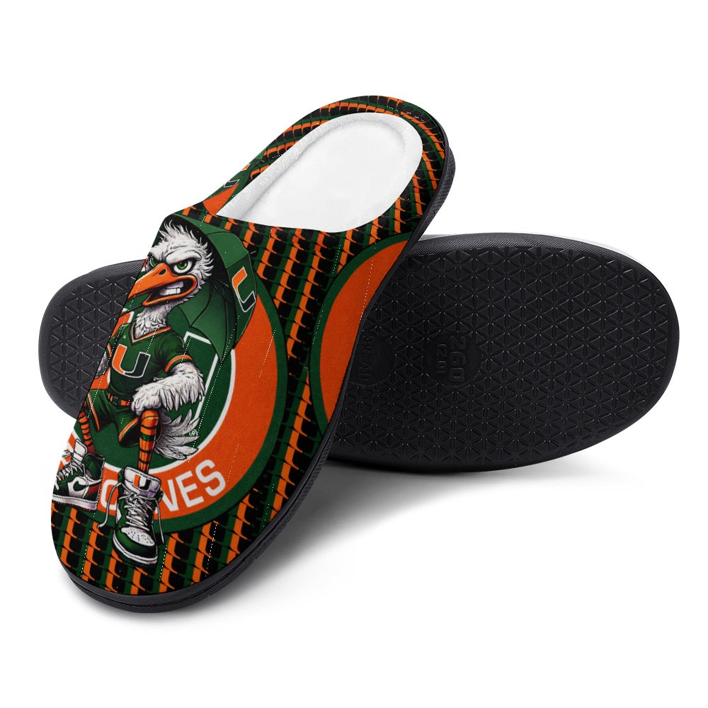 HURRICANES UM UNIVERSITY OF MIAMI ADULT COTTON SLIPPERS – MIAMI FOOTBALL HOUSE SHOES