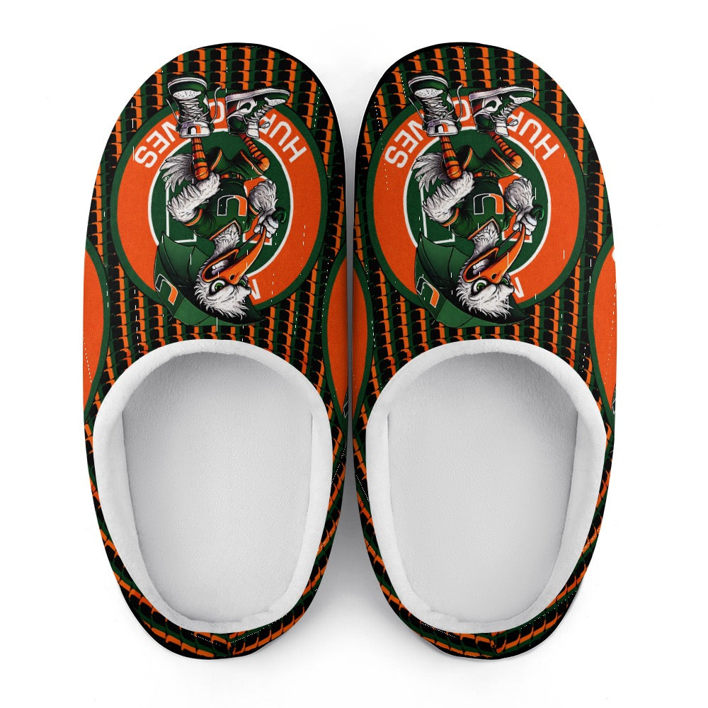 HURRICANES UM UNIVERSITY OF MIAMI ADULT COTTON SLIPPERS – MIAMI FOOTBALL HOUSE SHOES
