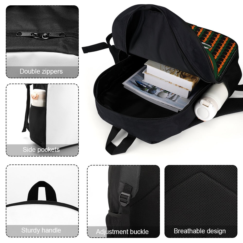 🟧🟩 HURRICANES UM UNIVERSITY OF MIAMI 17 INCH SHOULDER BACKPACK 🟩🟧