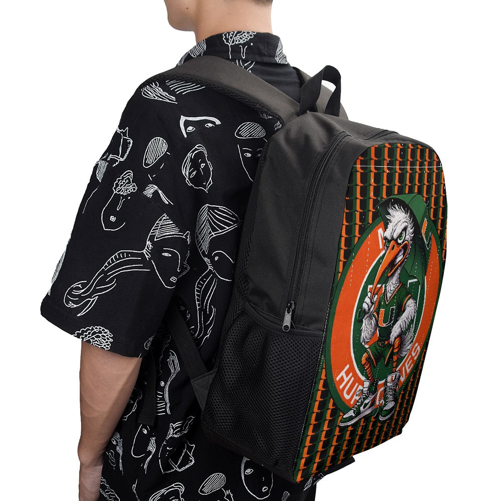 🟧🟩 HURRICANES UM UNIVERSITY OF MIAMI 17 INCH SHOULDER BACKPACK 🟩🟧