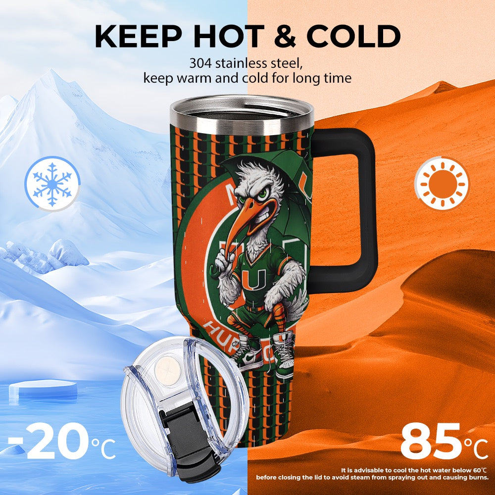 🟧🟩 Hurricanes UM University of Miami Car Cup – 40oz Stainless Steel Travel Mug 🟧🟩