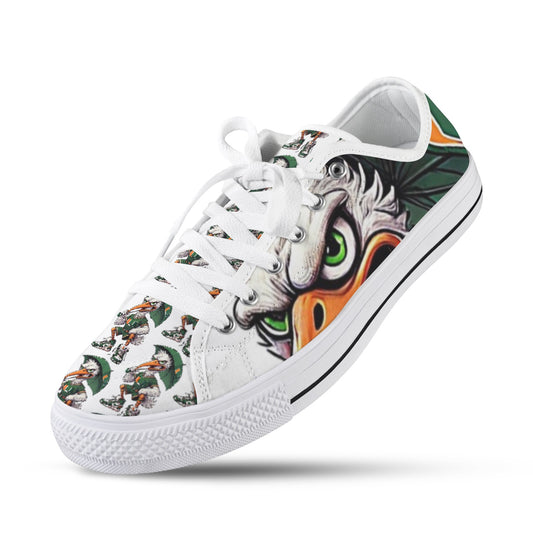 Miami Hurricanes Football Inspired Women’s Sneakers | Orange & Green Low Tops